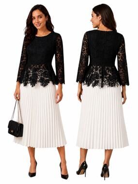 Moshita Couture Lace Embellished Peplum Hem Evening Blouse Black Size 6